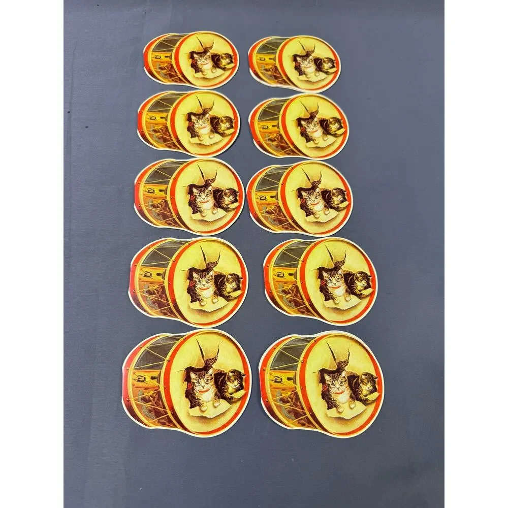Qty 10 - Vintage 1982 Merrimack Gift Tags Cats In Drum Made In Hong Kong